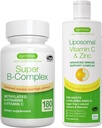 Super B-Complex + Vitamina lipozomal C 1000mg & Zinc Vegan Bundle, Complex B de suport imunitar metilat cu eliberare sustinuta si absorbtie mare, de Igennus