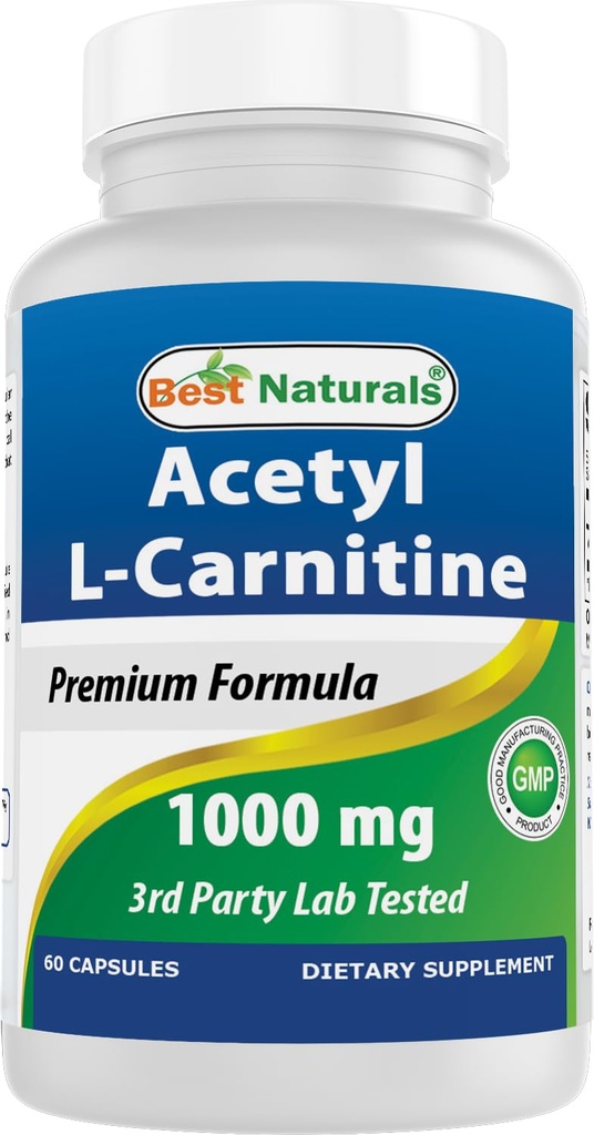 Cele mai bune Naturale Acetil L-Carnitina 1000mg Capsule, 60 Conte