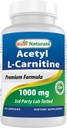 Cele mai bune Naturale Acetil L-Carnitina 1000mg Capsule, 60 Conte