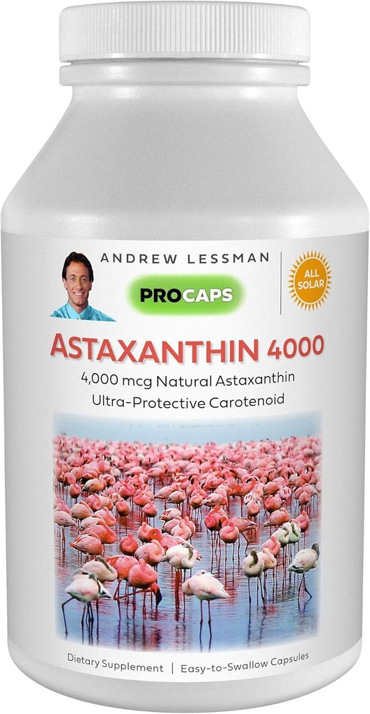 ANDREW Lessman Astaxanthin 60 Softgels - 4000 mcg Natural Astaxantină, puternic anti-oxidant Carotenoid. Protectie pentru ochi, inima, piele si mai mult. Fără aditivi. Uşor de înghiţit softgels