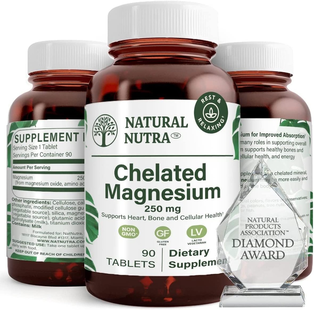Oxid de magneziu 250 mg - Absorbţie mare pentru oase puternice, sănătate cardiacă, energie Boost, gluten-free, non-GMO, 90 comprimate (3 cutii) în flacoane de sticlă reciclabile fără BPA