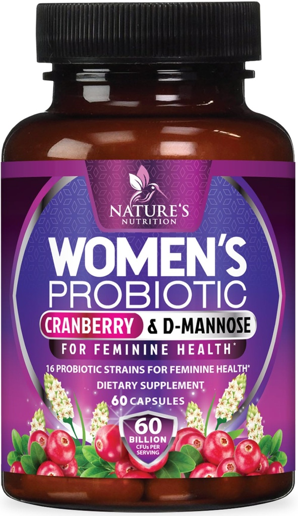 Probiotice pentru femei 60 miliarde CFU - 16 tulpini, prebiotice si cranberry, PH echilibru, Digestive Health, Vaginal & Immune Support, Femei Probiotice pentru sanatate gutoasa, Perioada de valabilitate Stabil - 60 capsule