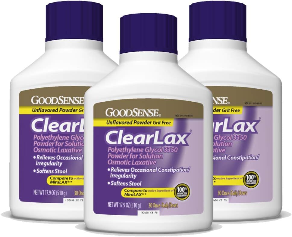 Bun Sense ClearLax, Polietilenă Glycol 3350 Pulbere pentru soluţie, Osmotic Laxative, 53.7 Oz, pachet de 3