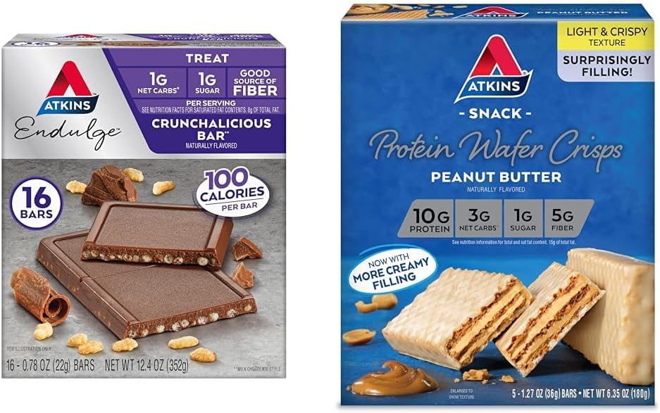 Atkins Endure Crunhalicious Chocolate Bar, Peanut Butter Proteine Wafer Crisp Bundle, 16 Conte, 5 Conte