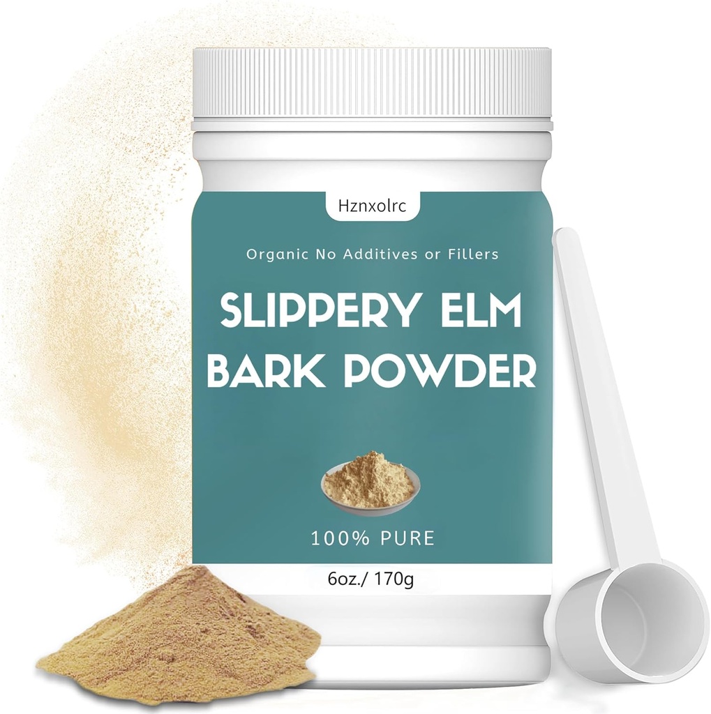 6 oz Organic Slippery Elm Powder, Organic Slippery Elm Bark Powder, 100% Pure & Natural, Food-Grade, Ajuta Soothe The Throat and Tuse, Vegan, Pet Friendly