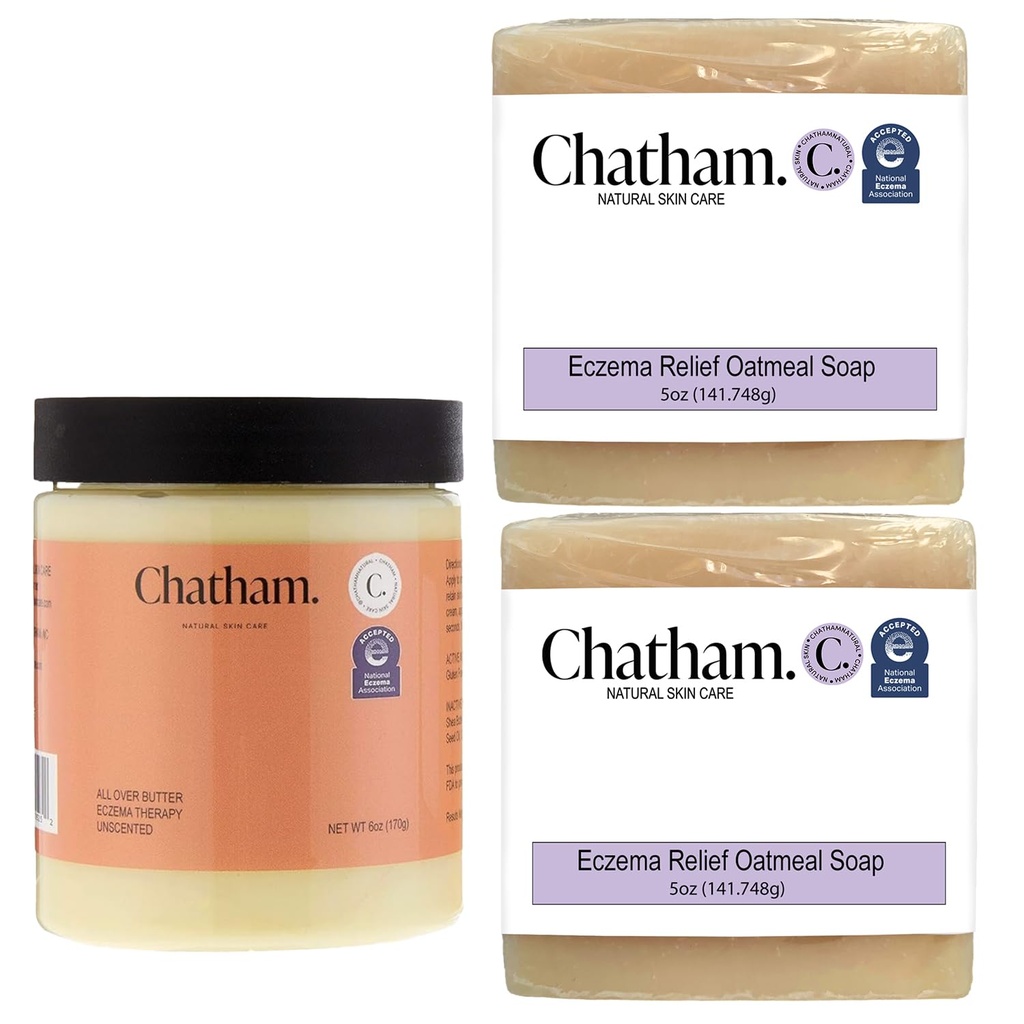 Chatham Ingrijire naturala a pielii peste unt Eczema terapie 6 oz si 2 x Eczema Relief Sapun Baruri 5 oz Bundle 