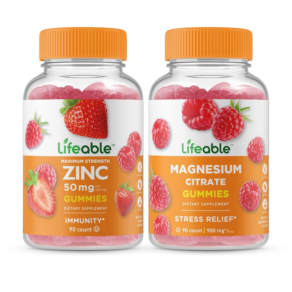 Zinc de viață 50mg + Magneziu, Gume Bundle - mare Tasting, Supliment de vitamine, Gluten gratuit, OMG gratuit, Guma de mestecat