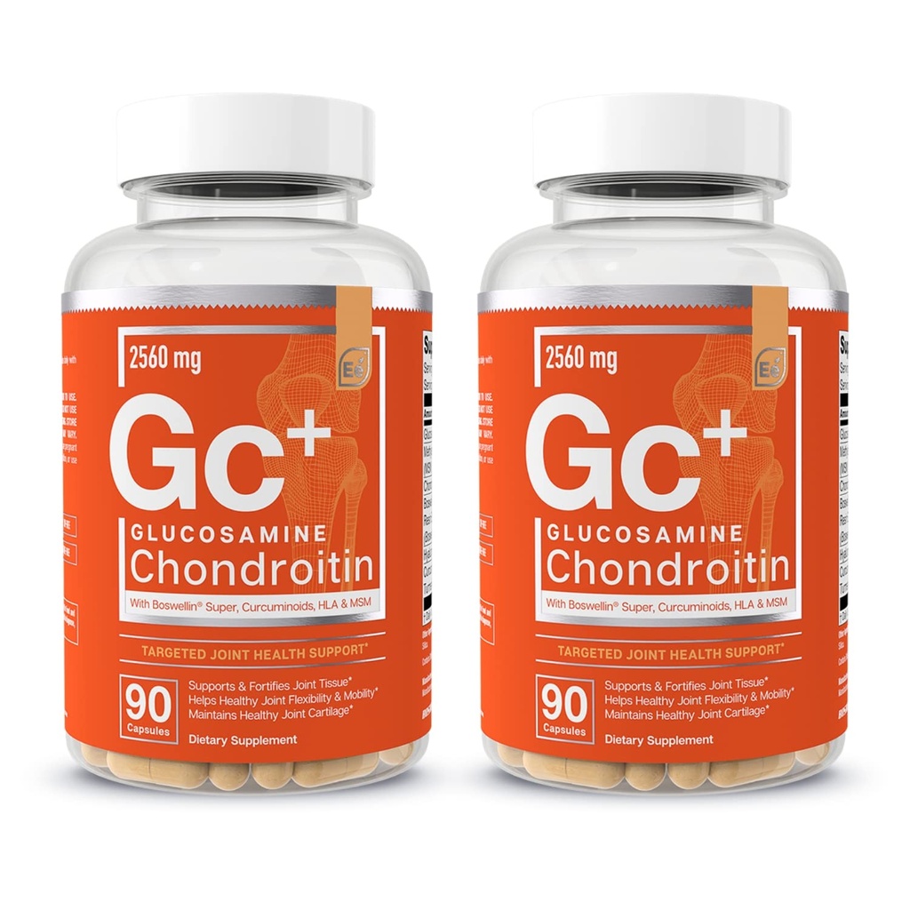 Elemente esentiale Glucosamină Chondroitin MSM Boswellia Serrata Acid hialuronic Supliment comun suport antioxidant pentru flexibilitate - 180 capsule (2-Pack)