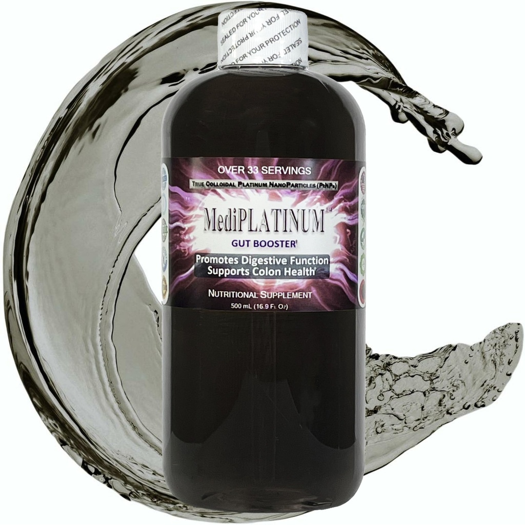 MediPLATINUM Gut Booster True Challery Platinum PtNP Supliment nutritional - 500 ml (16,9 Fl Oz) in Clear BPA-Free Plastic Sticla