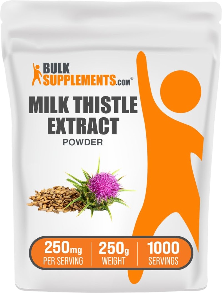 BulkSupplements.com Milk Thistle Extract pulbere - Suplimentul plantei, Milk Thistle Supliment - Gluten gratuit, 250 mg per Serving, 250g (8,8 oz) (Pachet de 1)
