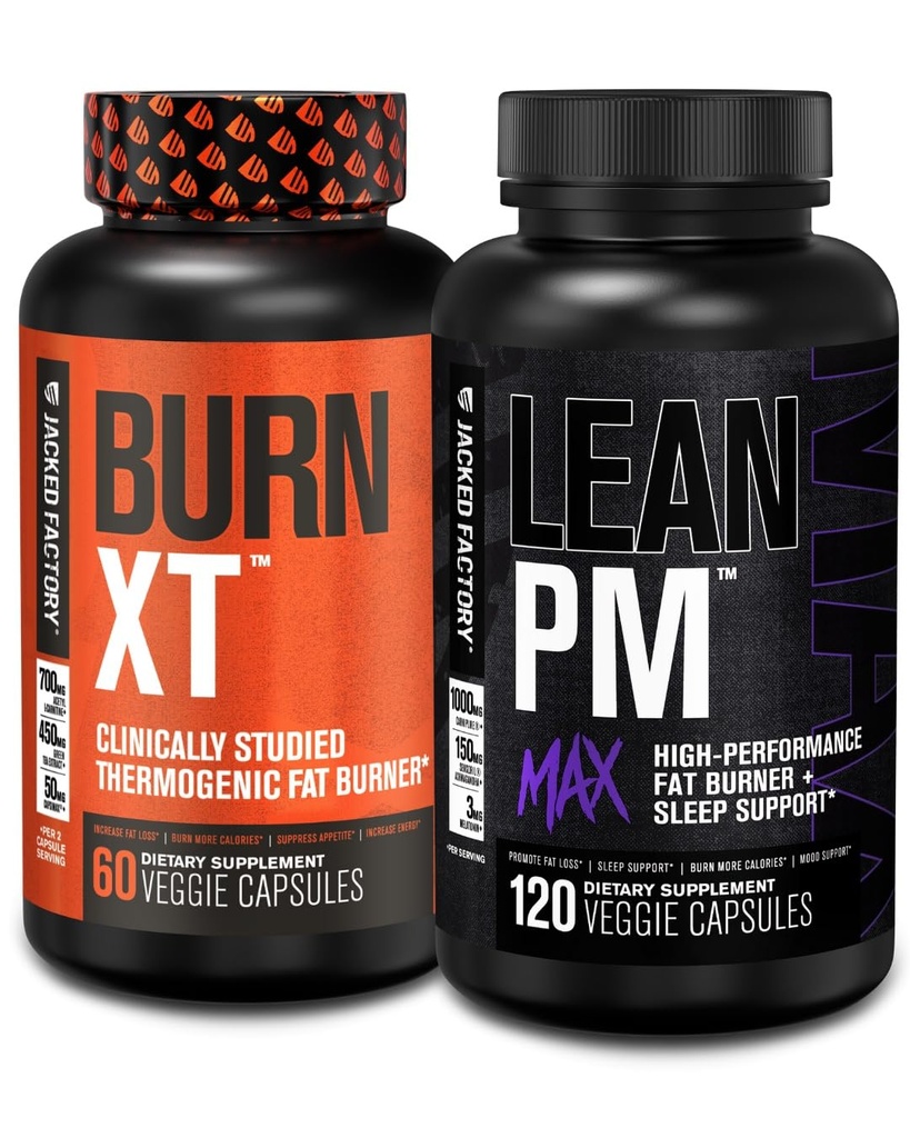 Fabrica Jacked Burn-XT Clinic Studiat pierderea in greutate termogenica (60 capsule) - Lean PM MAX Ajutor pentru somn (120 capsule) pentru suprimarea apetitului (180 capsule)