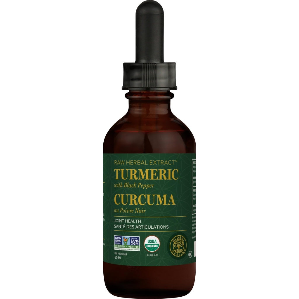 Vindecarea globala Curcumina organica cu picaturi lichide cu extract de piper negru pentru a sprijini ajutor comun de mobilitate si Digestive Health Multi Turmeric Supliment - 2 Fl Oz