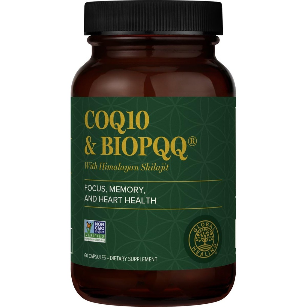 Global Healing Center CoQ10 & BioPQQ cu Pure Himalayan Organic Shilaj-Antioxidant Care for Heart & Brain Health,Mitocondria Energy Optimizer for Men & Women-Cozyme Ubichinone 150mg, 60 Capsule