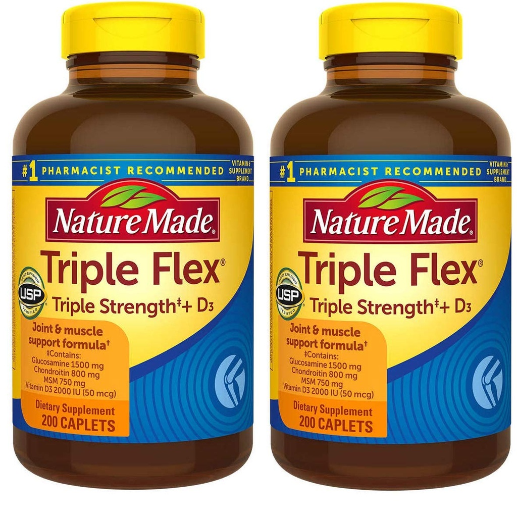 Nature Made TripleFlex, Glucosamine Chondroitin și MSM - 2 Sticle, 200 Caplete Fiecare, 400 Caplete Total