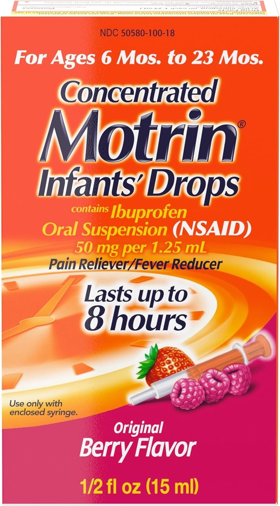 Motrin concentrat picături de sugari, Reductor de febră, Ibuprofen, Berry aromat.5 Oz