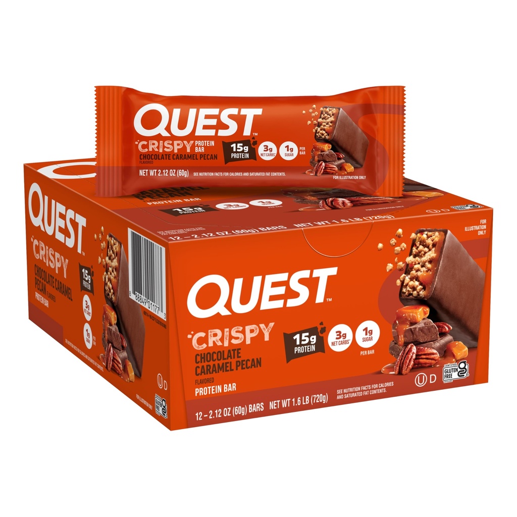 Quest Nutritie Ciocolata Crispy Caramel Pecan Hero Proteina Bar, 15g Proteina, 1g Zahăr, 3g Net Carb, Gluten Proteina gratuit Snack, Keto Friendly, 12 Conte