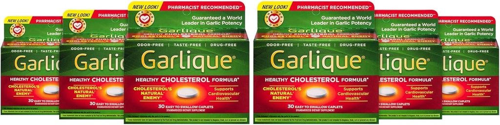 Garlique Healthy Cholesterol Formula cu 5000 mcg de Allicin, 60 caplete enterice acoperite (Pachet de 6)