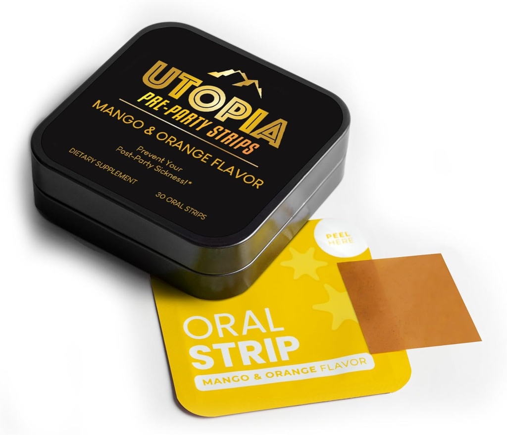 Party Relief Strips, Pre-Alcohol Supliment pentru suport hepatic, Dimensiune de călătorie - Acţionare rapidă, Natural Mango Aroma de prevenire, Curcumin Turmeric 20 mg - (30 Conte)