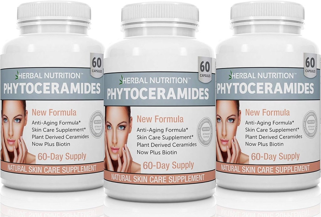 Fitoceramide din plante nutritive din orez cu vitamina B, C, D și E, trei flacoane, 180 capsule 40mg