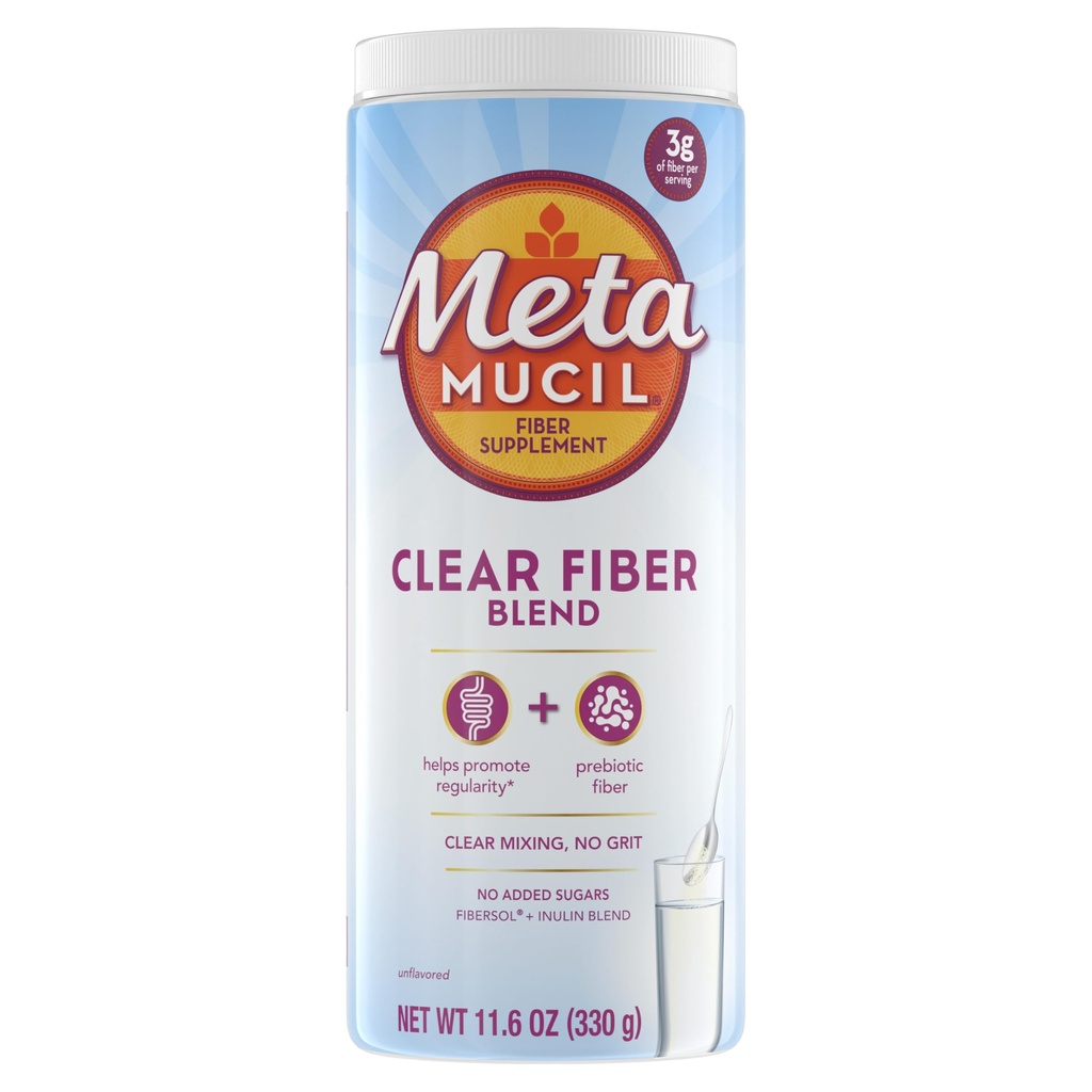 Metamucil Fiber Supliment, nearomatizat clar de amestecare pulbere, fără grit, fără zahăr adăugat, plante pe bază de prebiotic Fiber Supliment Blend pentru Daily Digestive Health, 75 lingurițe