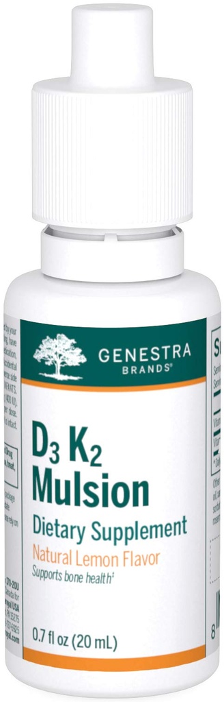 Genestra Brands D3 K2 Mulsion - Vitamine lichide pentru sanatatea oaselor - Lemon natural - 122 Serviri
