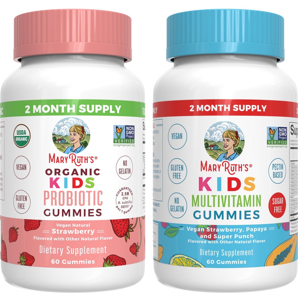 MaryRuth Organics Multivitamine și Gume Probiotice (Strawberry) pentru copii 