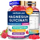 60 Day Supply Magnesium Glycinate 400mg Gummies with Ashwagandha, L-Theanine, CoQ10, Vitamin D3 & B6, Sugar Free Magnesium Gummies for Adults & Kids, Stress Relief, Sleep & Calm, Vegan, Gluten Free