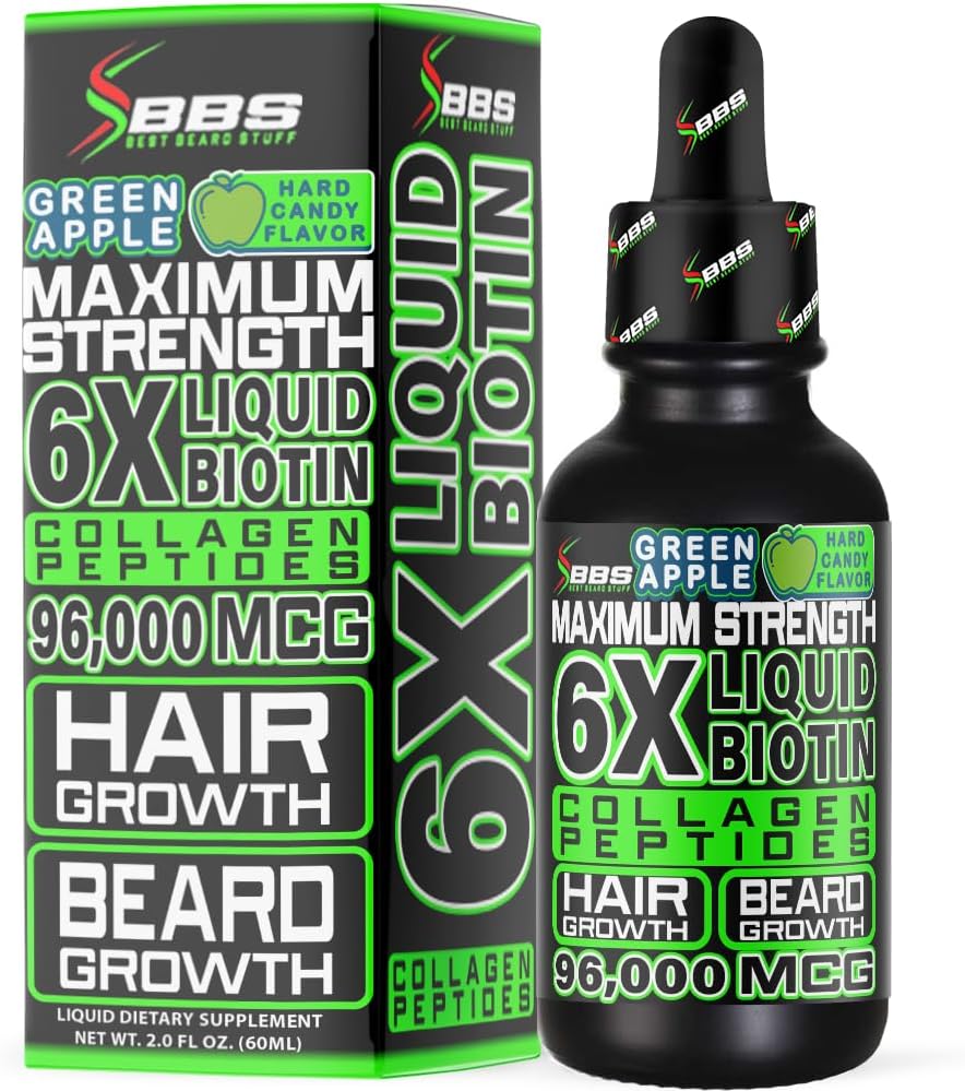 Lichid Biotin Colagen Peptides pentru cresterea barbei si ingrosare - Barbati barbă şi supliment de creştere a părului - Biotin lichid picături 96.000mcg 6X mai absorbţie
