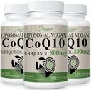 Liposomal CoQ10 800mg Ubichinol Softgel, Max Absorbtion Ubichinol Cozyme Q10, Ubichinol CoQ10 Supliment pentru antioxidant, Heart Function & Energy Production, Pure CoQ10 800mg, 180 Vegan Softgels