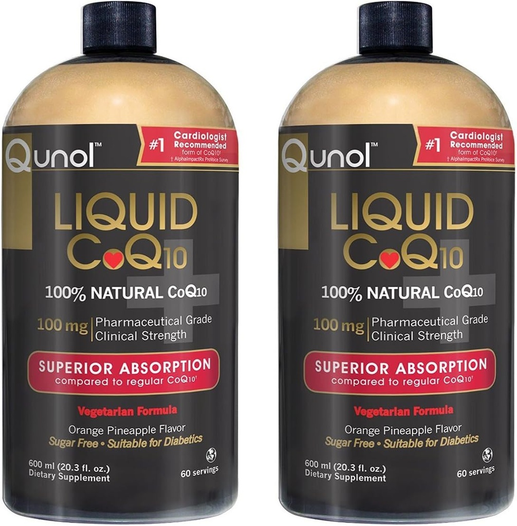 Qunol lichid CoQ10 100mg, absorbţie superioară Supliment natural de Coenzime Q10, Antioxidant pentru sanatatea inimii, Ananas portocaliu aroma, 60 Servings, 20.3 oz flacon, ambalaj de 2