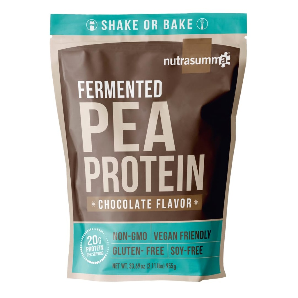 Nutrasumma Pea Proteine Powder, aroma de ciocolata Vegan, 100% pe bază de plante, fără îndulcitori artificiali, non OMG, gluten gratuit & soia, 2.11 LB