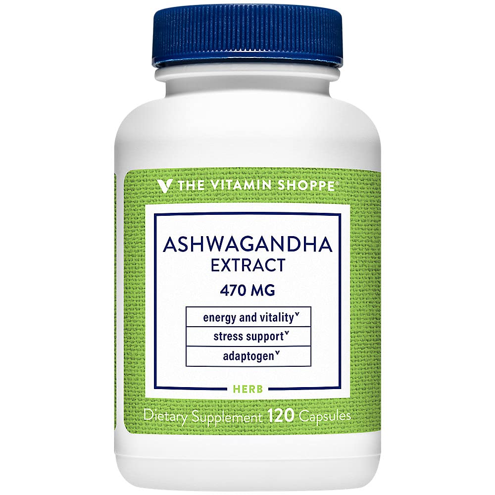 Vitamina Shoppe Ashwagandha Extract 470MG - Suplimentul plantei care oferă energie și vitalitate, ajută cu managementul stresului (120 capsule)