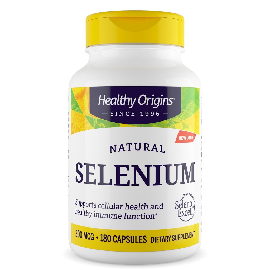 Origini sănătoase Seleniu 200 mcg, 180 capsule - SelenoExcell Biodisponibilitatea ridicată Seleniu fermentat organic - Sprijină Funcţia sistemului imunitar, Asistenţă tiroidiană şi celulară sănătoasă