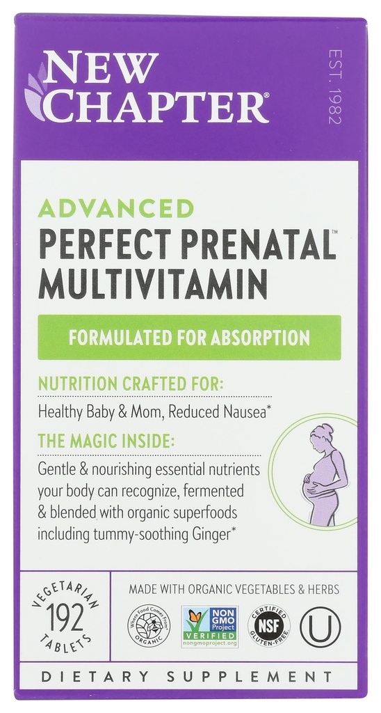 Capitol nou Vitamine prenatale perfecte, Vitamine prenatale organice, Ingrediente non-GMO pentru copilul sanatos si mama - Folat (metilfolat), Fier, vitamina D3, Fermentat cu alimente integrale si probiotice, 192 conta