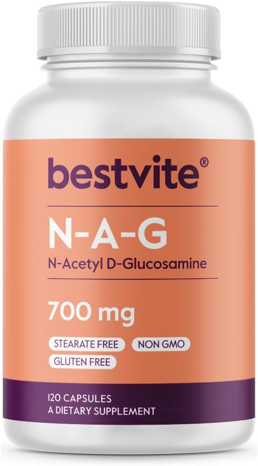 BESTVITE N-Acetil Glucosamină (N-A-G) 700 mg (120 capsule) - Fără Stearet - Fără OMG-uri - fără gluten