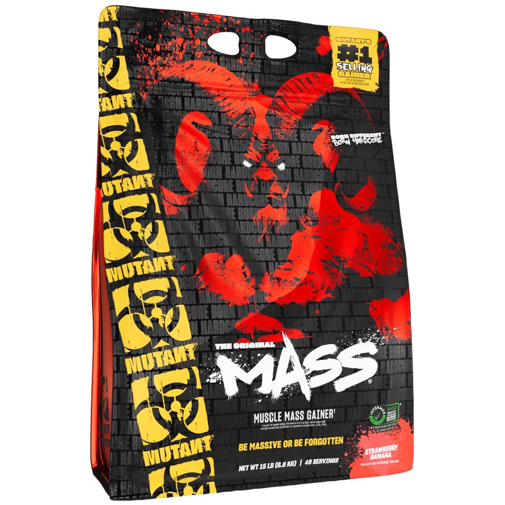Mutant Mass Gainer Praf de proteine în masă cu Whey, și Casein Proteine Blend pentru mare Calorie antrenament Shake-uri, Smoothies, și băuturi, 15 lb - Căpșuni Banana