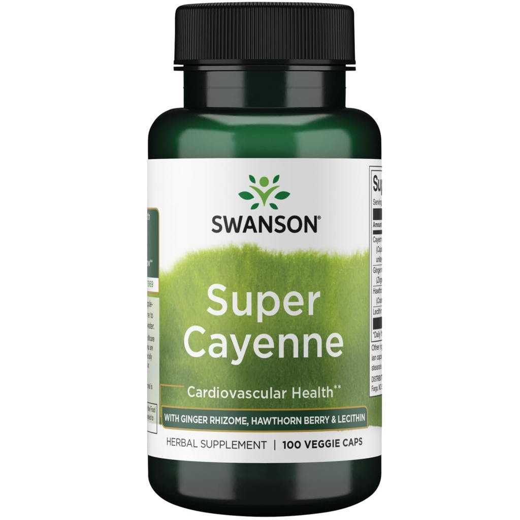 Swanson Super Cayenne - cu Ginger Rhizome, Hawthorn Berry & Lecithin 100 Veg Caps