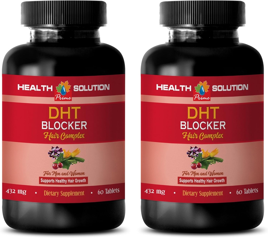 Creşterea părului Vitamine de păr fără biotină - DHT Blocker Complexul de păr - pentru bărbaţi şi femei - Sprijin pentru creşterea sănătoasă a părului - Saw Palmetto Extract capsule - 2 sticle 120 comprimate filmate