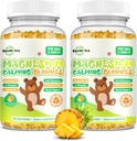 Gume de magneziu pentru copii - Magneziu Glycinate Gumies Supliment cu L-Theanină, Vitamina B6, D3 pentru adulți și copii, Magneziu calm pentru somn, Relaxare, Brain,Bones,Sugar gratuit Ananas 120ct