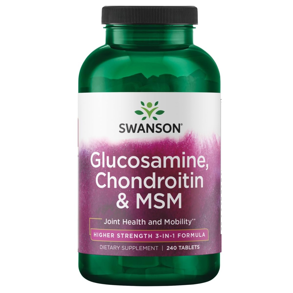 Swanson Glucosamină Chondroitin MSM (metilsulfonilmetan) 3-in-1 Formula Mobilitate comună Flexibilitate Comfort Cartilage Connective Tesut Health Support Supliment alimentar 240 comprimate (Tabs)