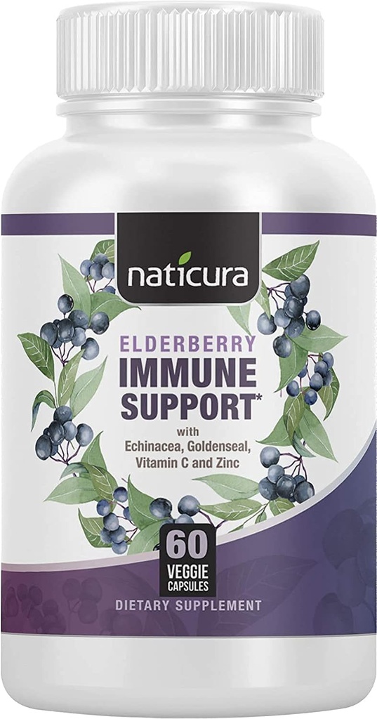 Elderberry Immune Supplement - Daily Supplement for Men and Women - Vitamina C, Zinc, Goldenseal, Echinacea and Elderberry - 60 Capsule, 5-in-1 with Prebiotics and Probiotices - Made in the USA