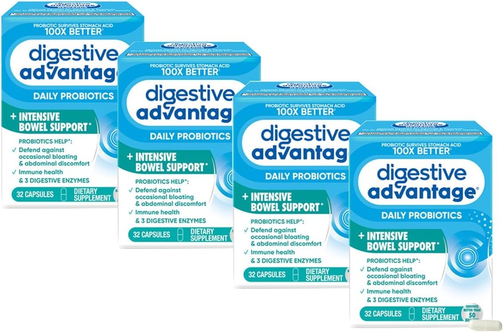 Avantaje digestive Suport intestinal intensiv Protejează probiotic Împotriva gazului și balonării, 32 capsule conte (4 ambalaje)