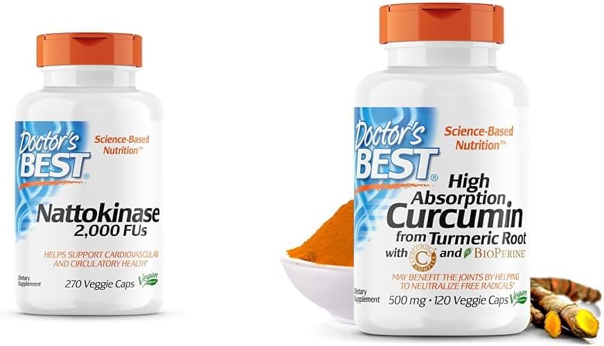 BEST Nattokinaza, Non-GMO, Vegan, Gluten Free, 270 Veggie Caps & DRB-00107 Curcumina de înaltă absorbţie de la rădăcină turmerică cu C3 Complex & BioPerine 500mg