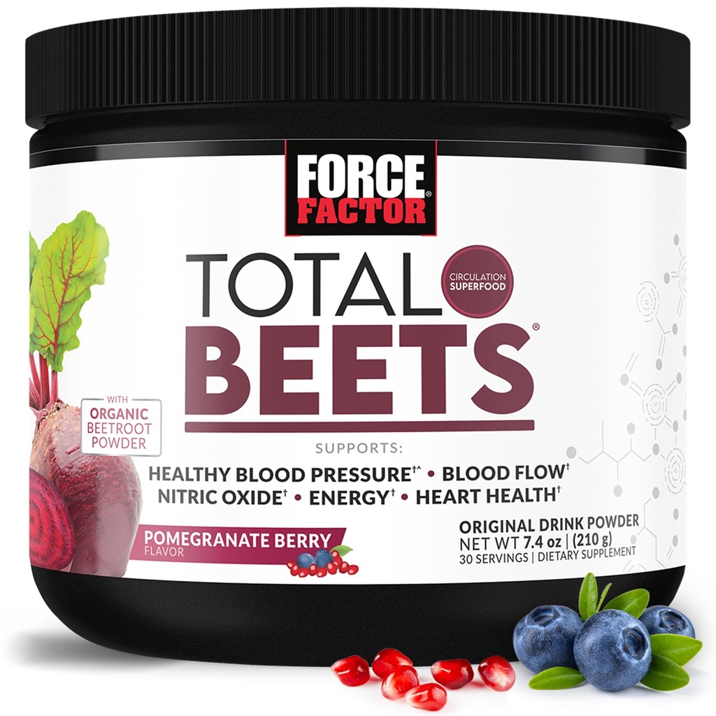 Force Factor Total Beets Drink Mix Superfood Powder cu nitraţi pentru a sprijini circulaţia, fluxul sanguin, oxid de azot, energie, rezistenta, şi rezistenţă, cardiovasculare Heart Health Supplement, 30 Servings