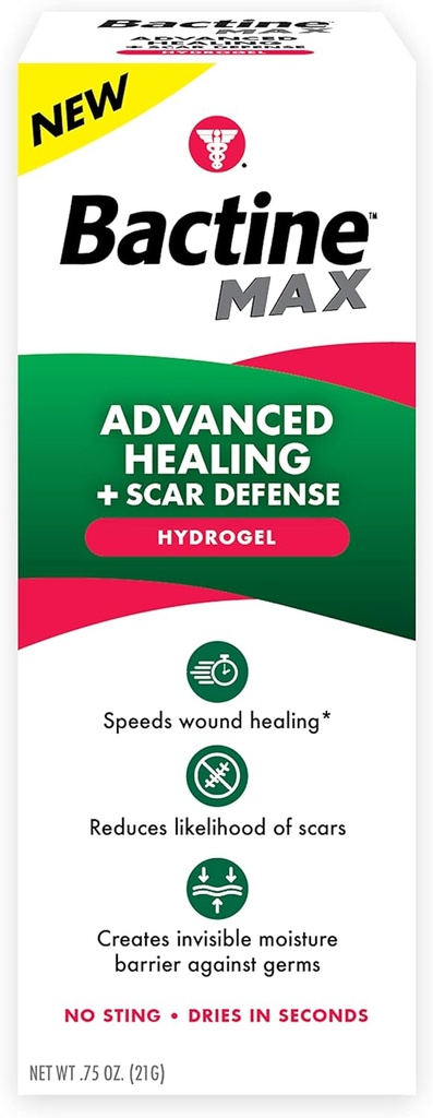 Bactine MAX Advanced Healing Hydrogel with Scar Defense - Faster-Haling & First Helling Infection Protection with Natural Ingredients - Scar Prevention Gel - 0,75oz