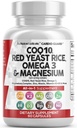 Clean Nutraceuticals COQ10 200mg Red Yeast Rice Omega 3 Complex de magneziu 500mg Niacin Zinc Vitamina K2 D3 - Vitamine suport cardiac pentru femei si barbati w/Vitamin B3, Coenzima Q10-60 Ct