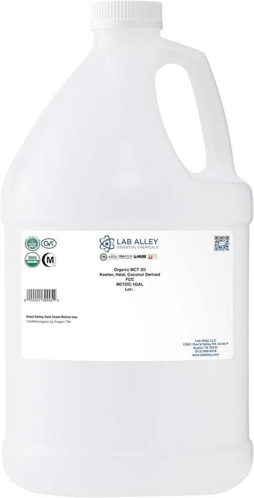 Lab Alley MCT Ulei, USDA Organic Coconut, Kosher Certified, Halal, Non-GMO - 1 Gallon