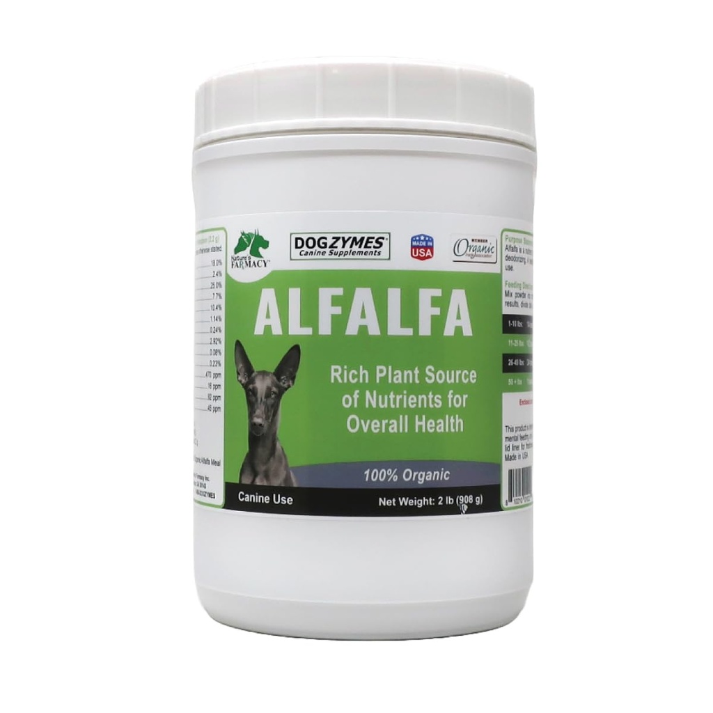 Dogzymes Organic Alfalfa - bogat sursa de vitamine și minerale, ajutând cu totul de la anemie, lupta împotriva artritei și urina excesiv-acide și ajutând la împiedicarea infecțiilor vezicii urinare (2 Lire)