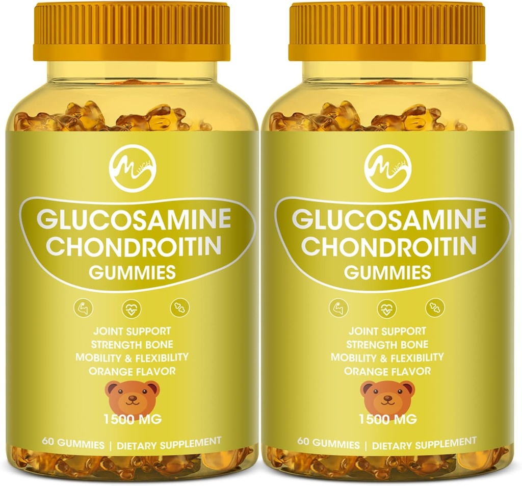 Glucosamine Chondroitin Gummies cu MSM - 1500 mg Extra Forţă pentru Suport Comun, Suport Imun - pentru Adulţi, Bărbaţi şi Femei, 60 Conte, Pachete de 2