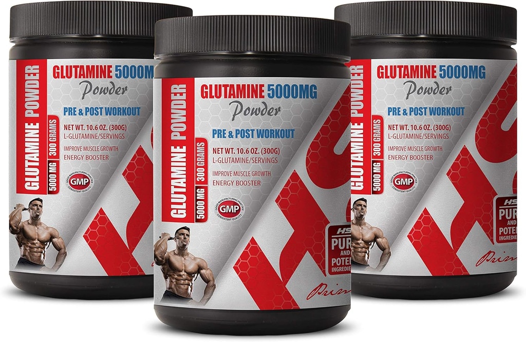 Recuperare musculară Amino acizi - PRE & Post Workout - GLUTAMINE pulbere 5000MG - glutamina pulbere non-GMO - 3 cutii 900 grame